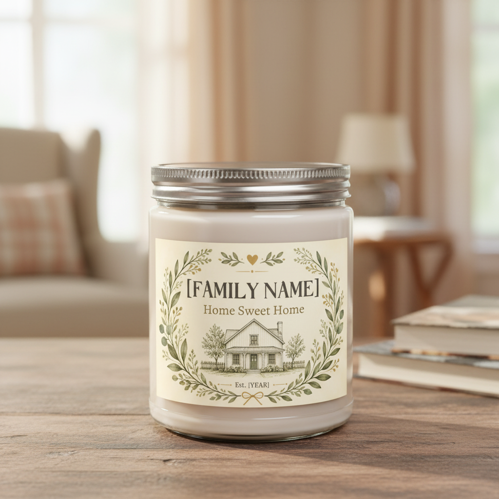 Personalized Home Sweet Home Family Scented Candle – Custom Last Name & Established Year