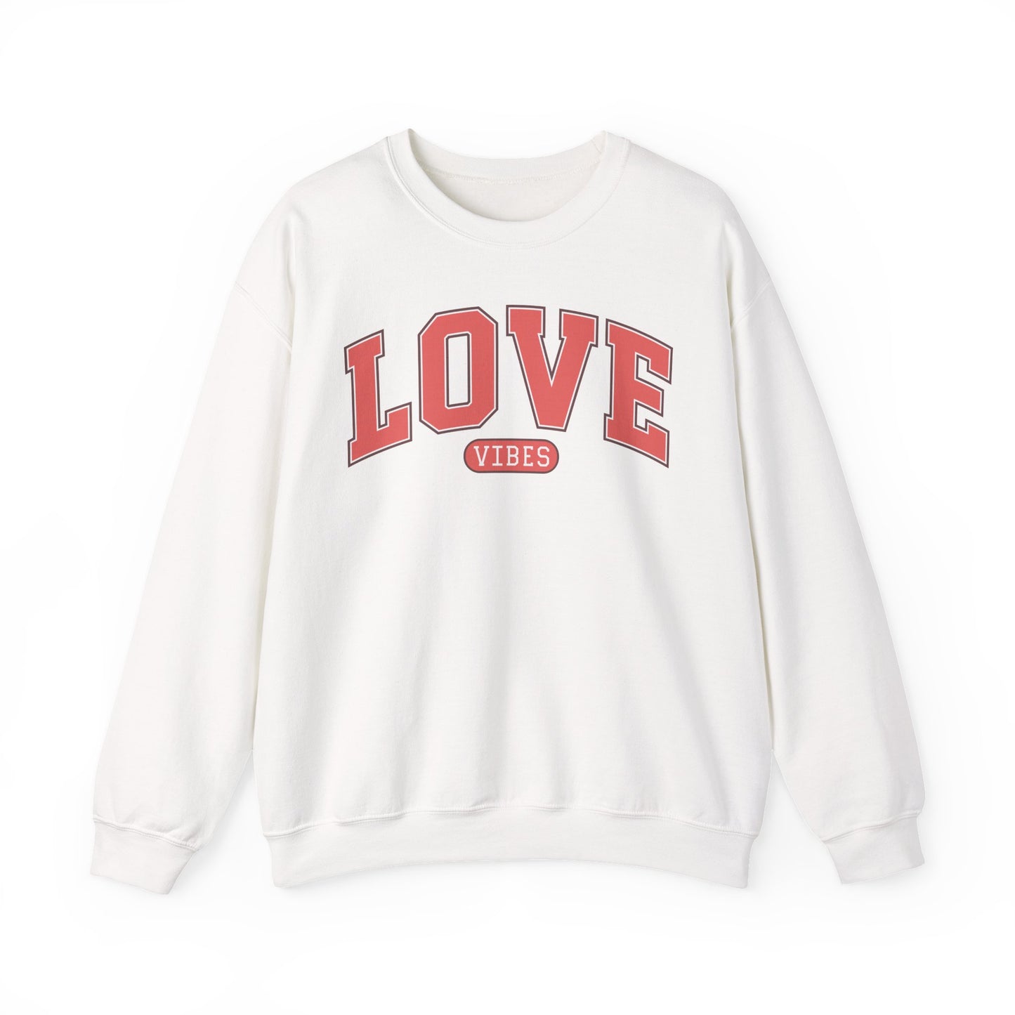 Love Vibes Sweatshirt – Retro Varsity Love Crewneck, Unisex Valentine’s Day Gift