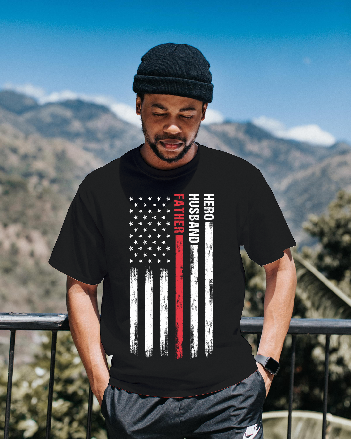 Hero Husband Father American Flag T-Shirt