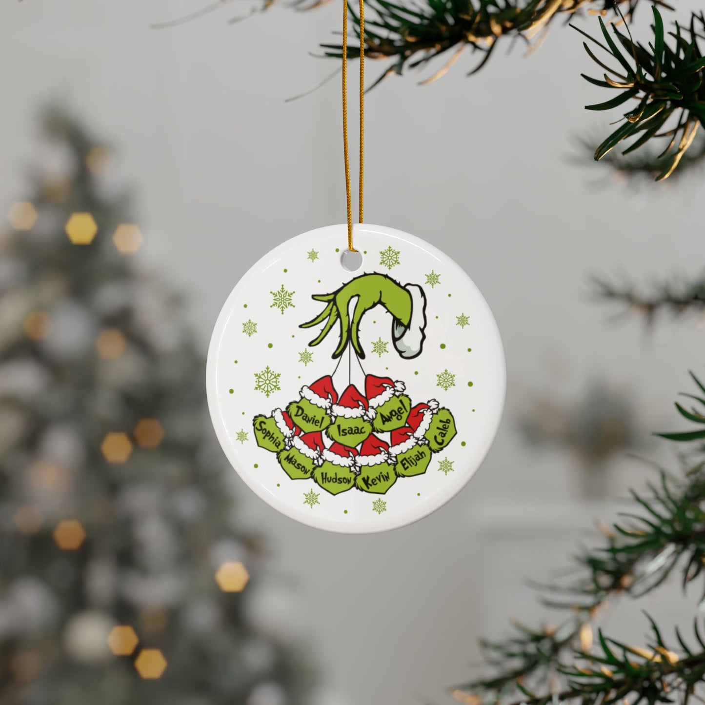 Grinch Hand & Face Christmas Ornament - Double-Sided Ceramic Holiday Decoration