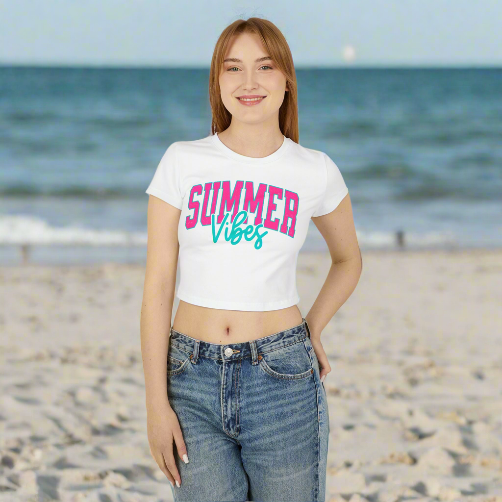 Retro Summer Vibes Women's Baby Tee, Casual Crop Top, Summer Fashion, Beach Wear, Gift for Her