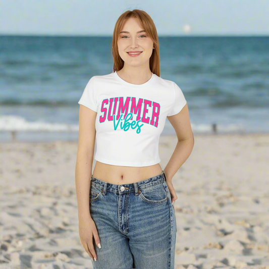 Retro Summer Vibes Women's Baby Tee, Casual Crop Top, Summer Fashion, Beach Wear, Gift for Her