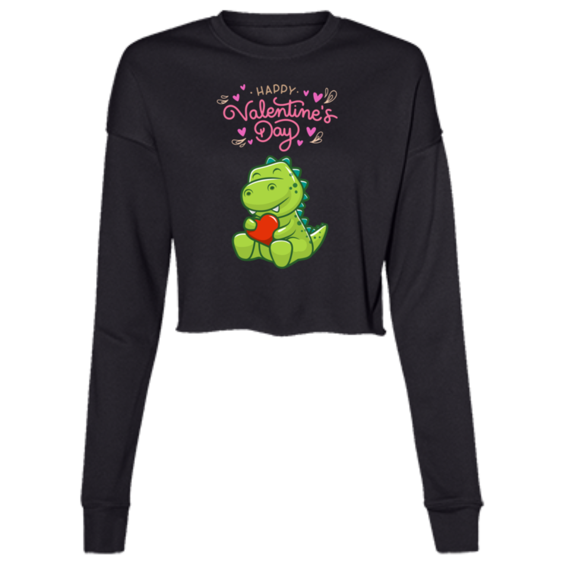Happy Valentines Day Dino - Ladies' Cropped Fleece Crew
