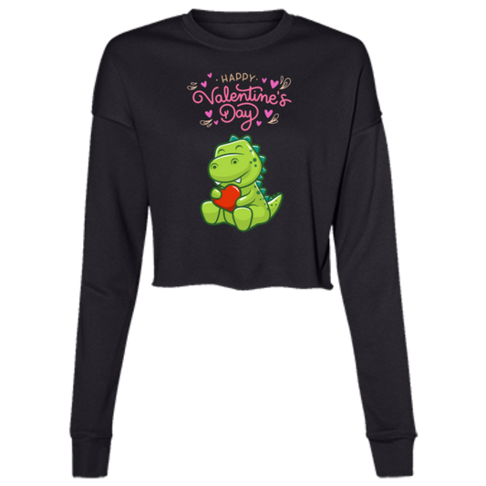 Happy Valentines Day Dino - Ladies' Cropped Fleece Crew