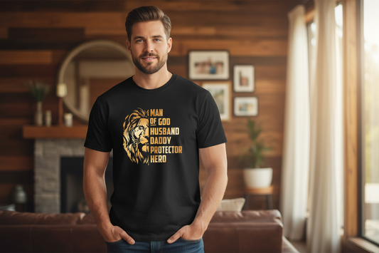 Lion of Faith T-Shirt - Man of God, Husband, Daddy, Protector, Hero