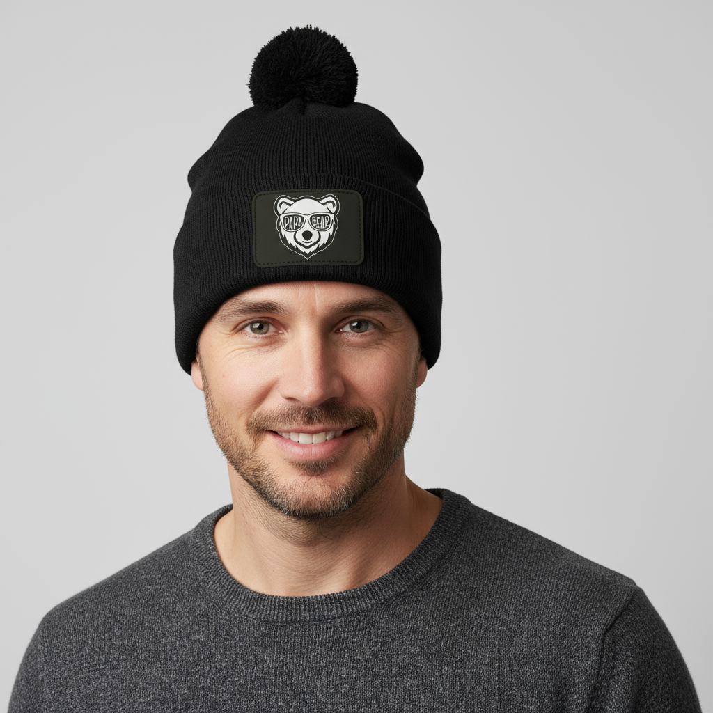 Papa Bear Pom Pom Knit Cap - Patch