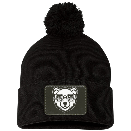 Papa Bear Pom Pom Knit Cap - Patch