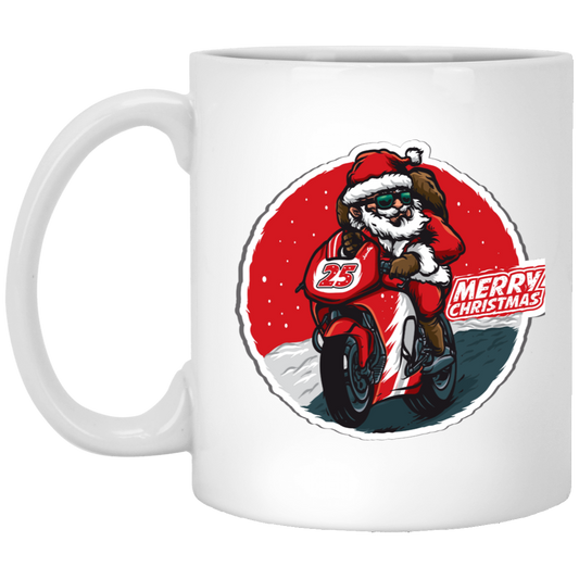 Santa's Speedy Ride: Merry Christmas 11oz White Mug