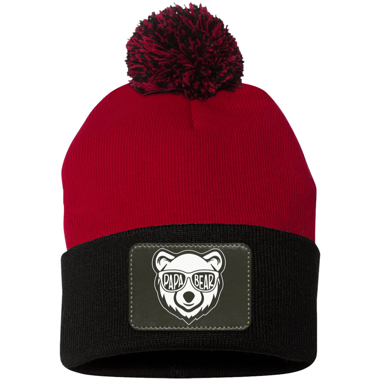 Papa Bear Pom Pom Knit Cap - Patch