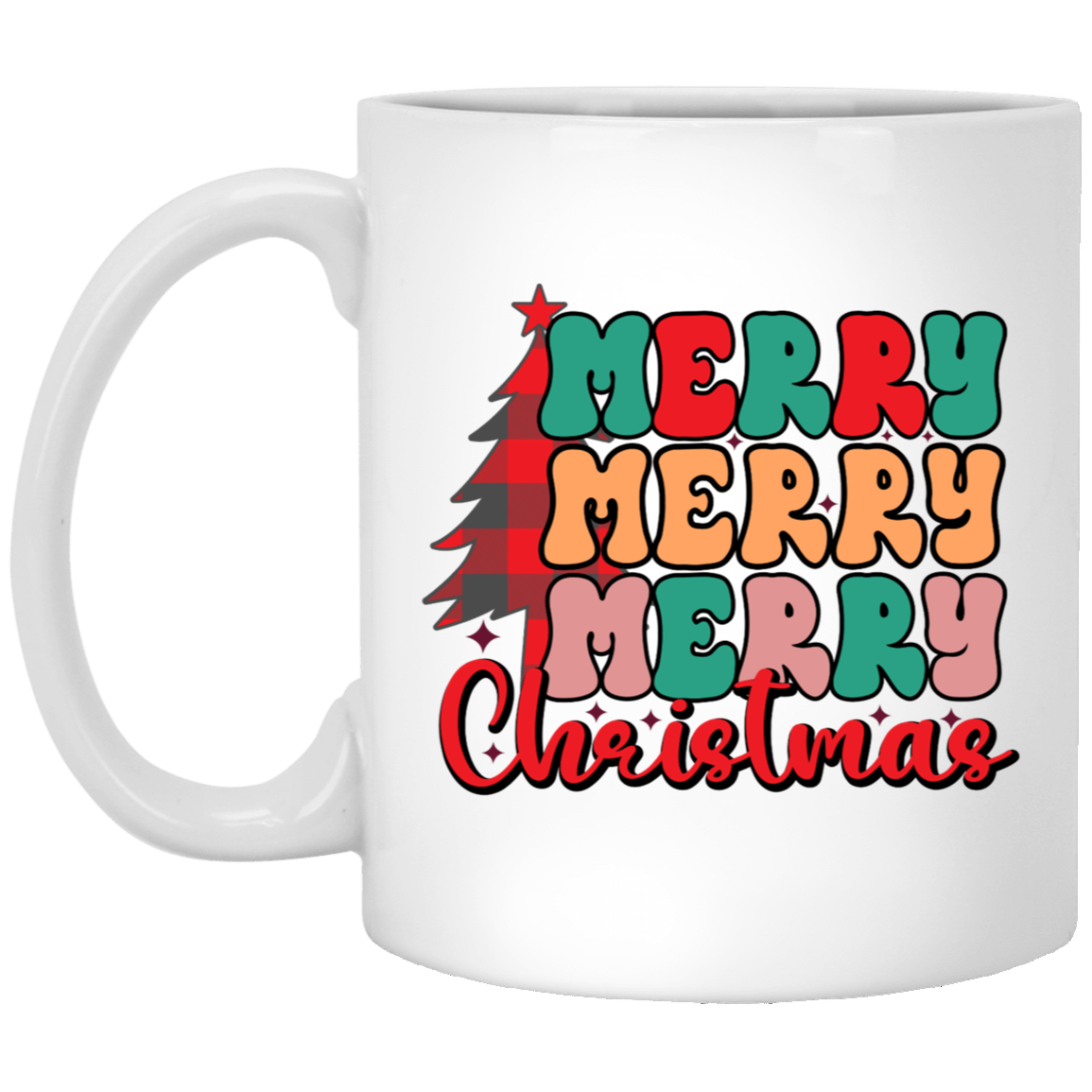 Plaid Tidings: Merry Merry Merry Christmas 11oz White Mug