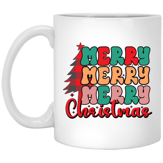 Plaid Tidings: Merry Merry Merry Christmas 11oz White Mug