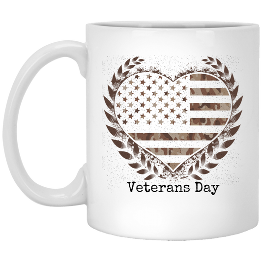 Veterans Day Heart Flag White Mug