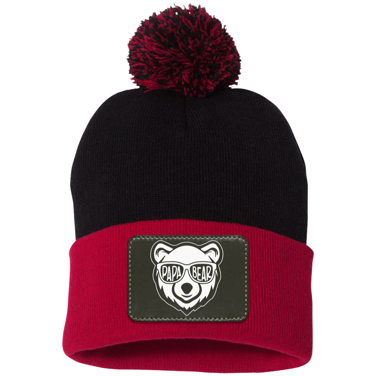 Papa Bear Pom Pom Knit Cap - Patch