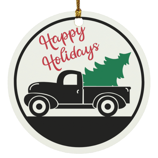 Happy Holidays Christmas Truck Circle Ornament