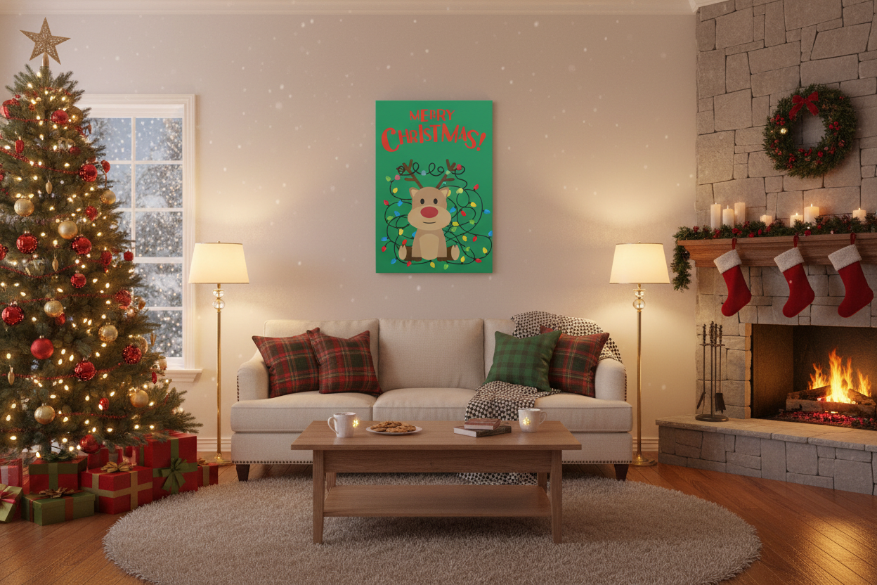 Merry Christmas Reindeer Canvas Wall Art