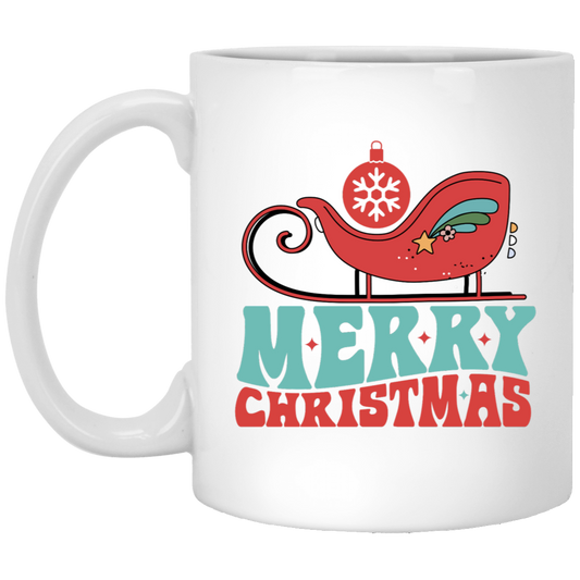 Retro Sleigh Ride: Merry Christmas 11oz White Mug