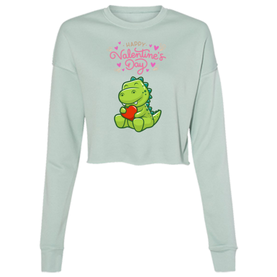 Happy Valentines Day Dino - Ladies' Cropped Fleece Crew