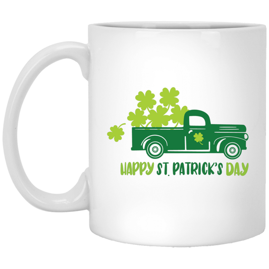 Happy St. Patricks Day Truck 11oz White Mug