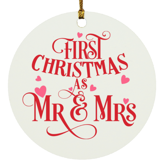 First Christmas as Mr & Mrs Pink Hearts Circle Ornament
