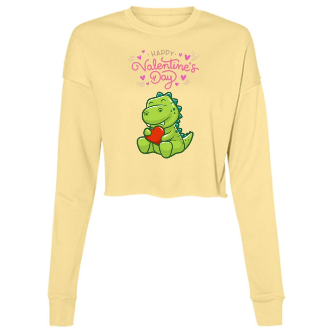 Happy Valentines Day Dino - Ladies' Cropped Fleece Crew