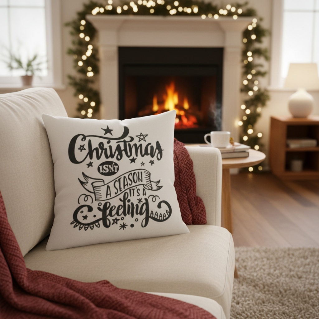 Double Sided Christmas Isn't A Season It's A Feeling Christmas Holiday Pillow, Festive Holiday Decorations, Feeling the Spirit of Christmas, Square Pillow