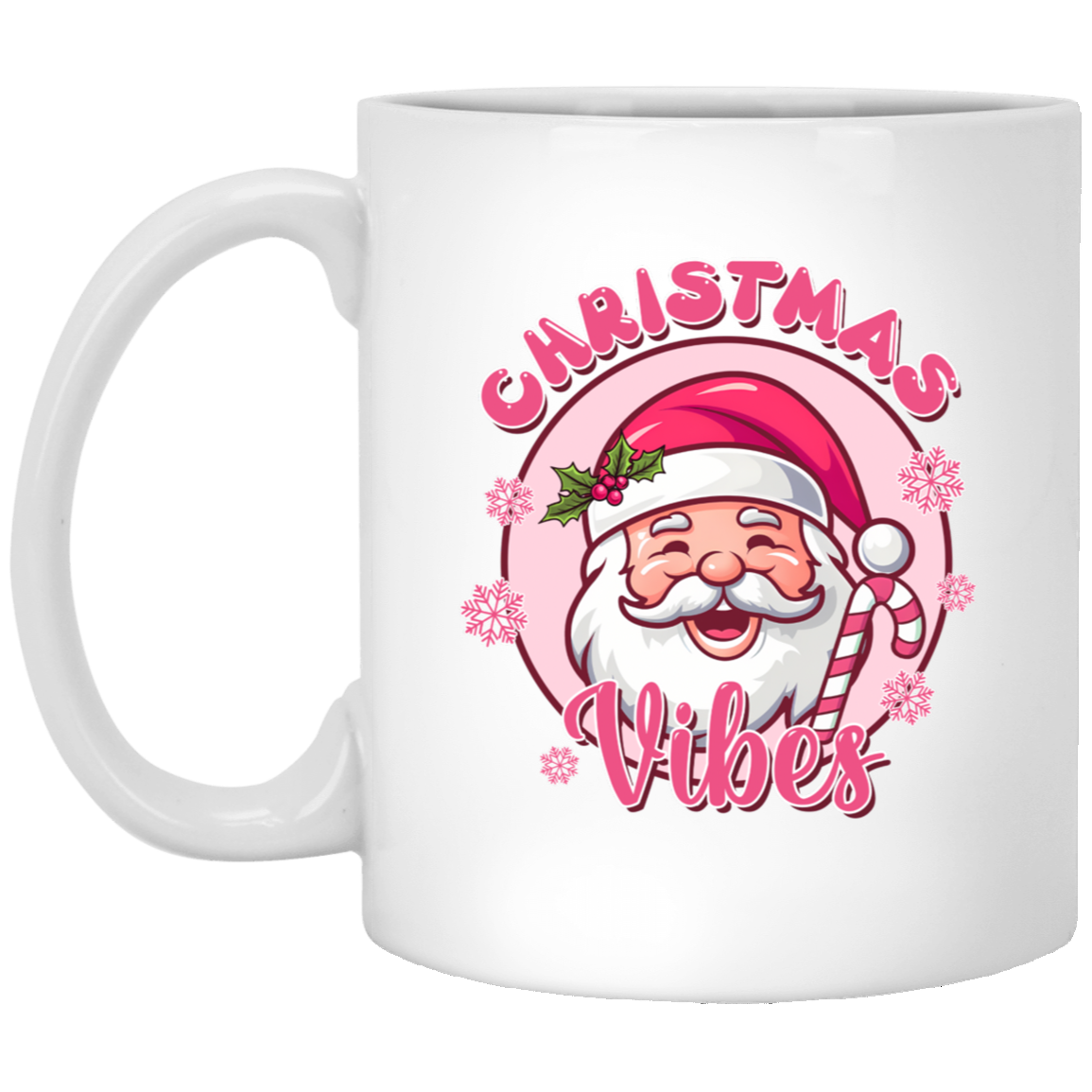 Christmas Vibes: Pink Retro Santa Christmas 11oz White Mug