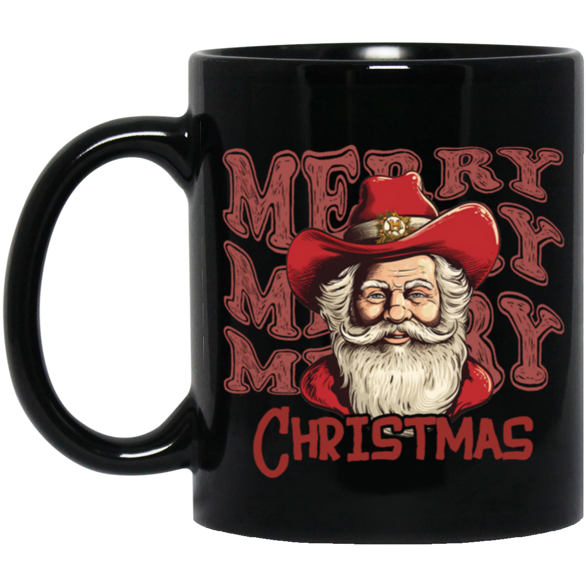 Cowboy Claus: Merry Merry Christmas 11oz Black Mug