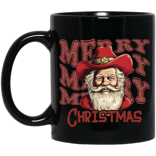 Cowboy Claus: Merry Merry Christmas 11oz Black Mug