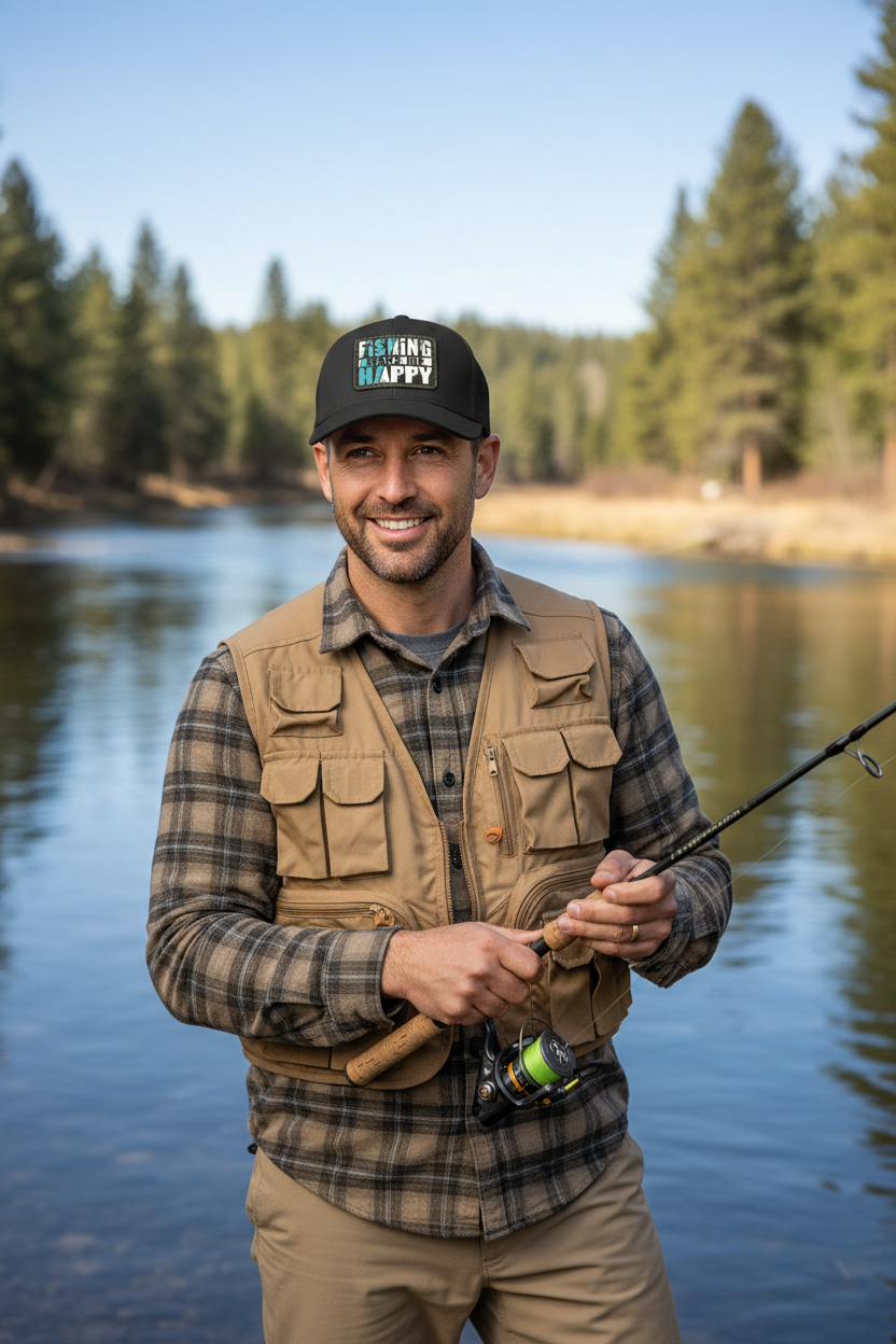 Fishing Makes Me Happy Hat – Funny Fisherman Patch Cap