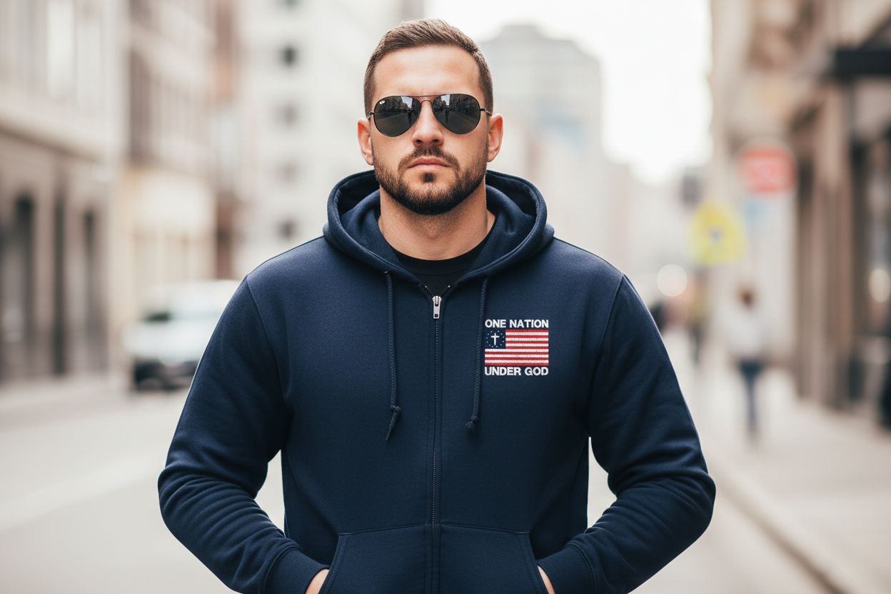 One Nation Under God Zip Up Hooded Sweatshirt
