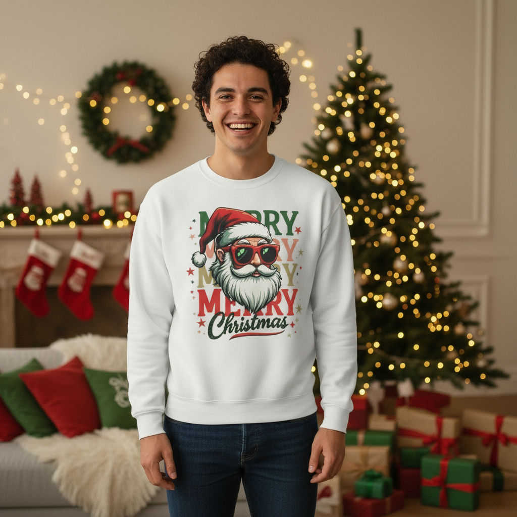 Cool Santa Holiday Greetings Champion Sweatshirt