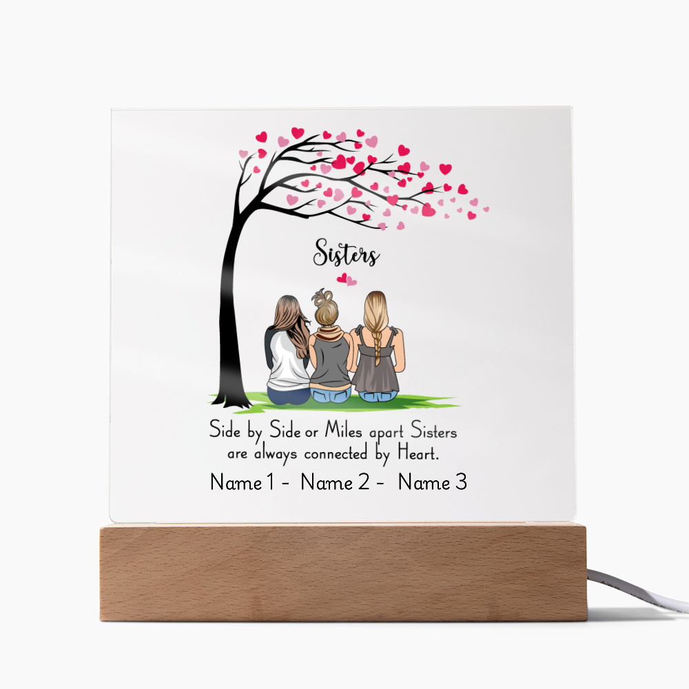 Sisters Acrylic Plaque – Side by Side or Miles Apart, Sisters Connected by Heart – Personalized Sister Gift, Best Friend Sister Decor