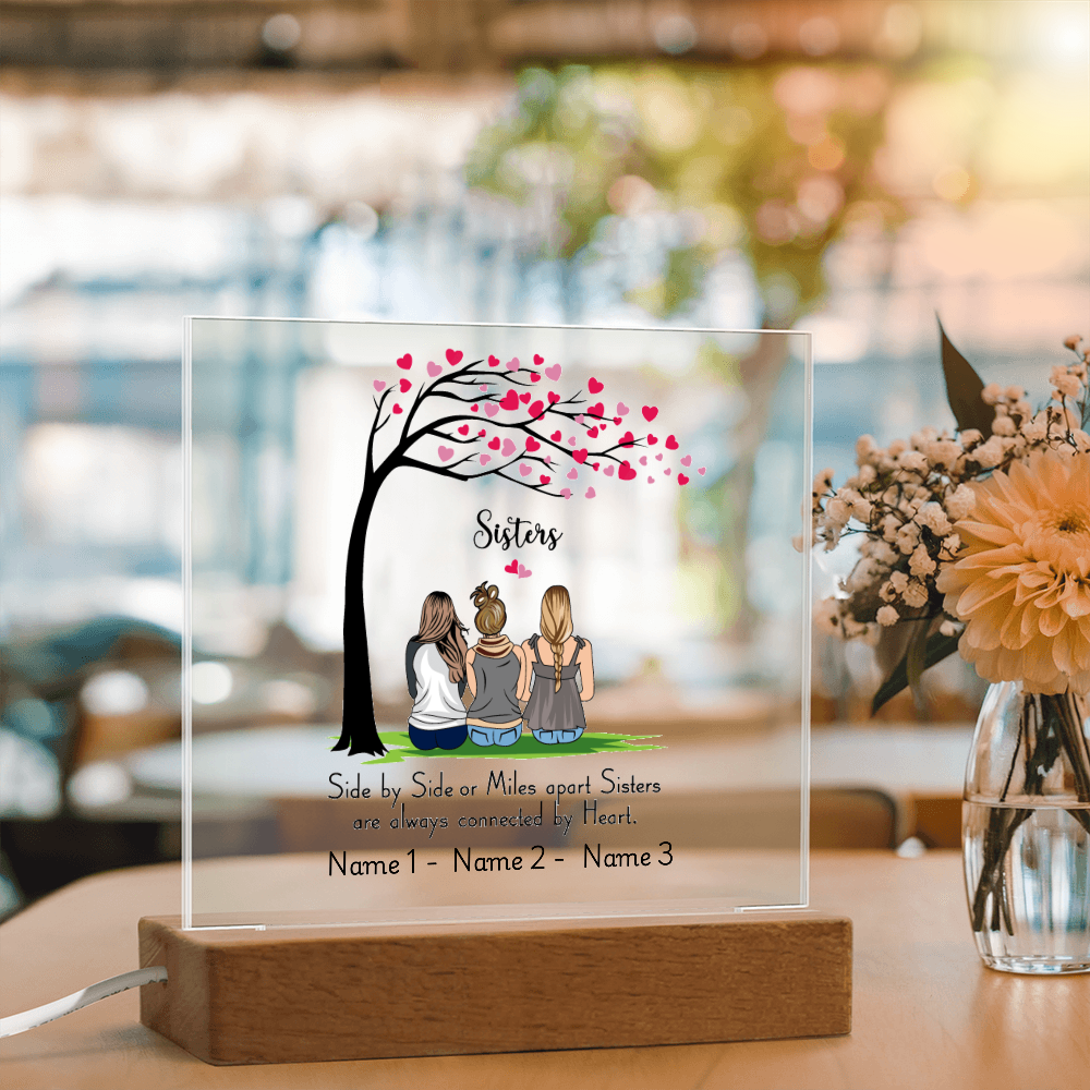 Sisters Acrylic Plaque – Side by Side or Miles Apart, Sisters Connected by Heart – Personalized Sister Gift, Best Friend Sister Decor