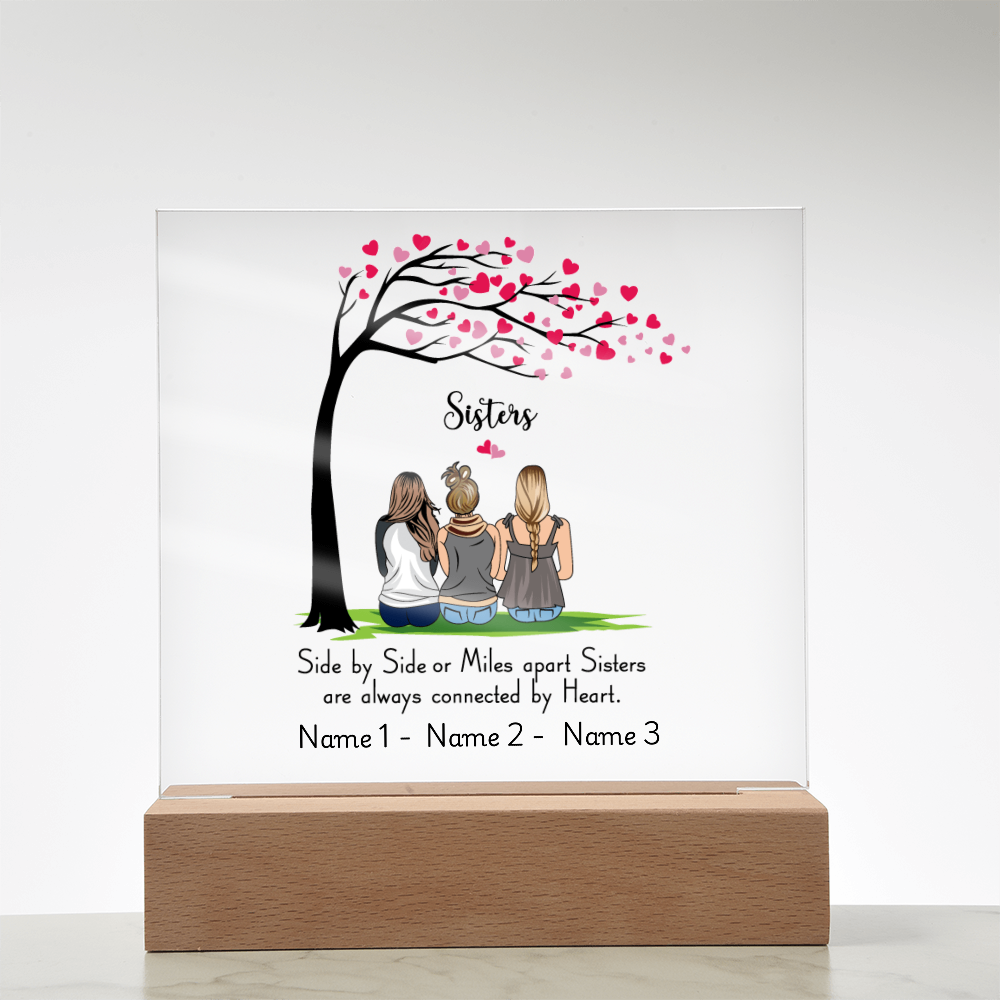 Sisters Acrylic Plaque – Side by Side or Miles Apart, Sisters Connected by Heart – Personalized Sister Gift, Best Friend Sister Decor