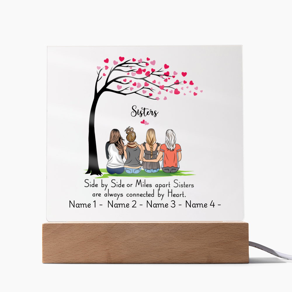 Sisters Acrylic Plaque – Side by Side or Miles Apart, Sisters Connected by Heart – Personalized Sister Gift, Best Friend Sister Decor