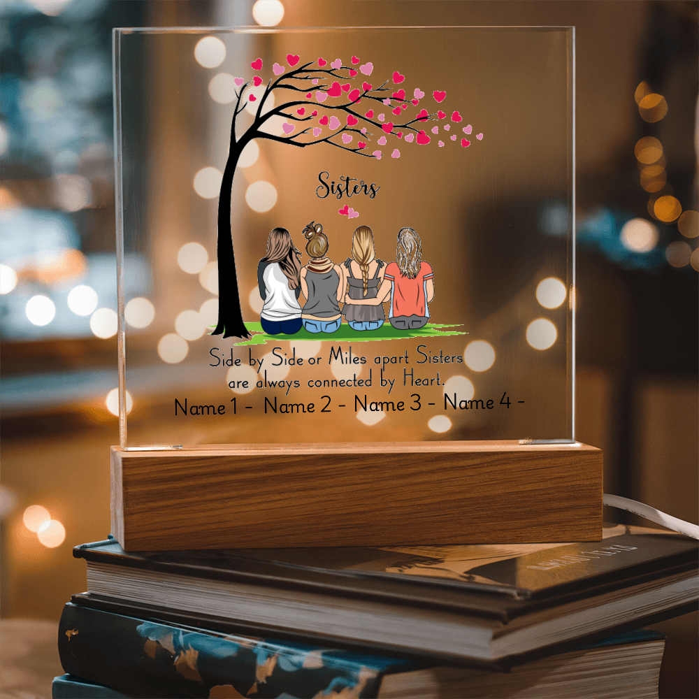 Sisters Acrylic Plaque – Side by Side or Miles Apart, Sisters Connected by Heart – Personalized Sister Gift, Best Friend Sister Decor