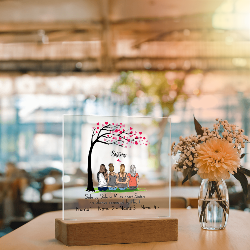 Sisters Acrylic Plaque – Side by Side or Miles Apart, Sisters Connected by Heart – Personalized Sister Gift, Best Friend Sister Decor