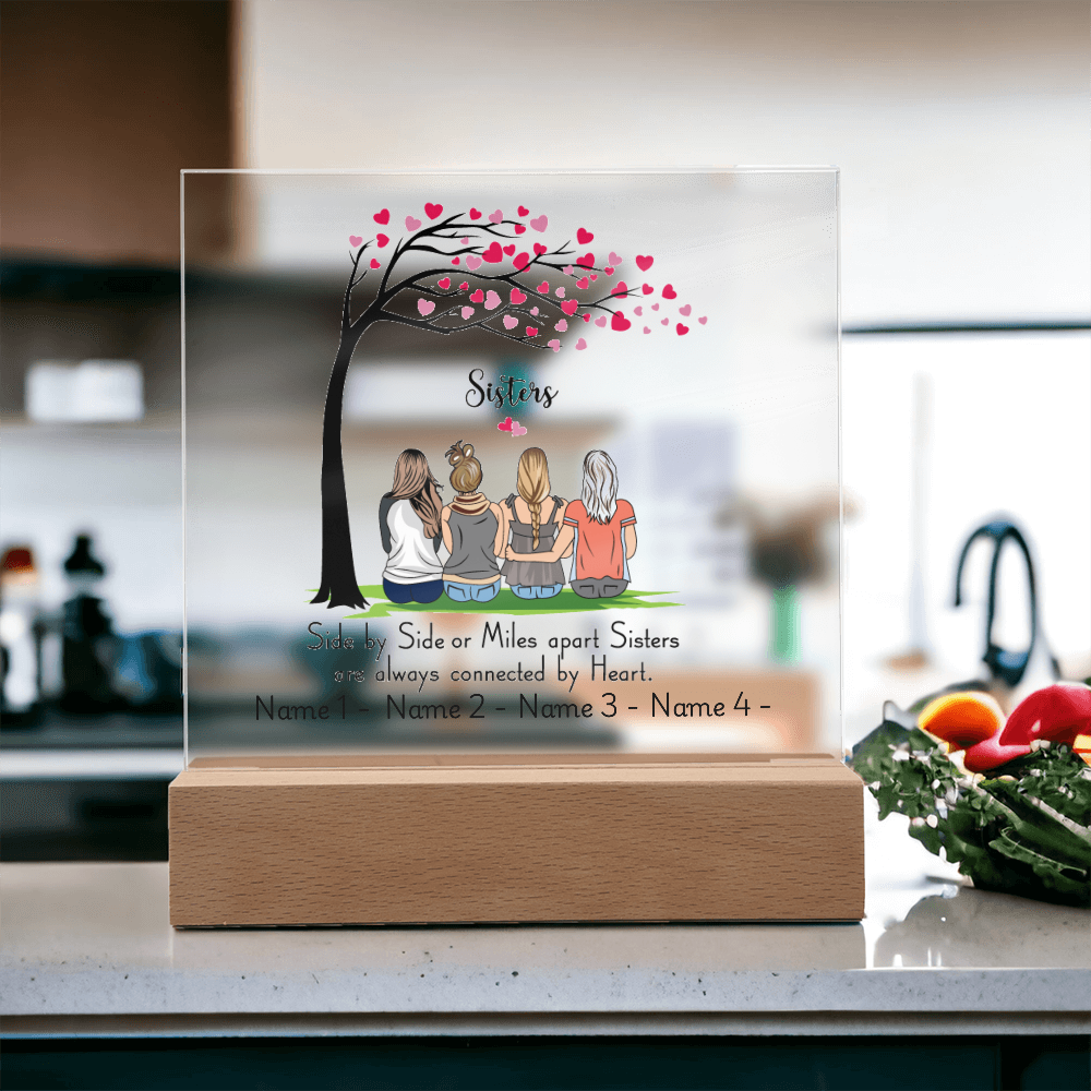 Sisters Acrylic Plaque – Side by Side or Miles Apart, Sisters Connected by Heart – Personalized Sister Gift, Best Friend Sister Decor