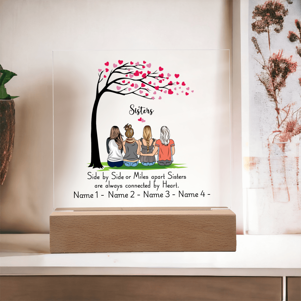 Sisters Acrylic Plaque – Side by Side or Miles Apart, Sisters Connected by Heart – Personalized Sister Gift, Best Friend Sister Decor