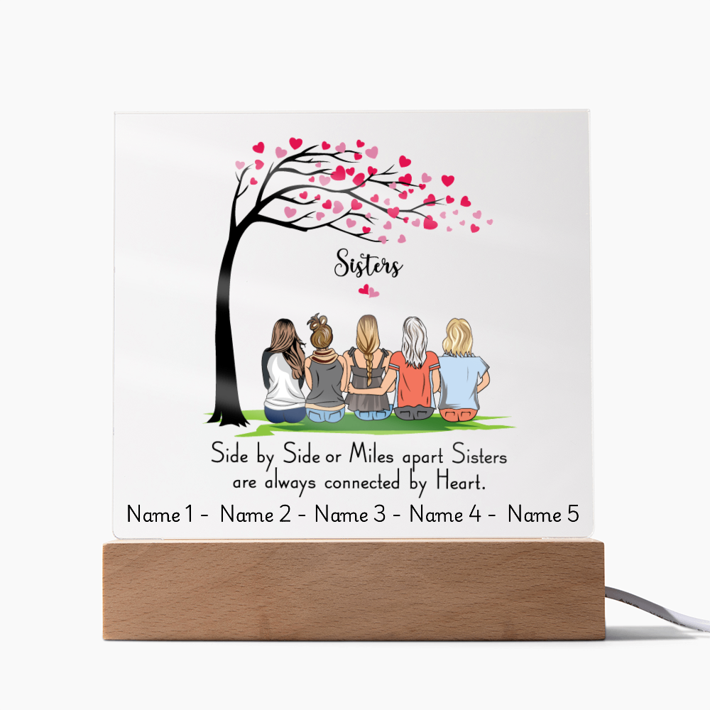 Sisters Acrylic Plaque – Side by Side or Miles Apart, Sisters Connected by Heart – Personalized Sister Gift, Best Friend Sister Decor