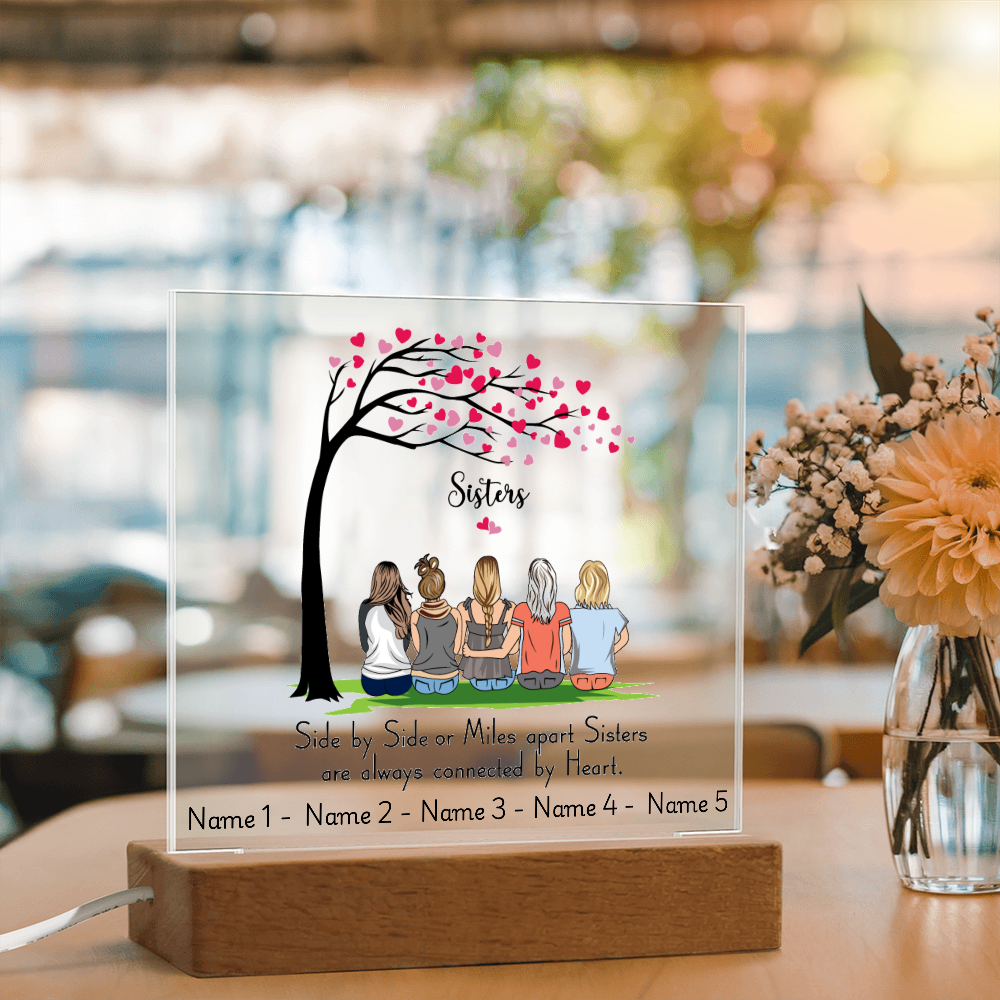 Sisters Acrylic Plaque – Side by Side or Miles Apart, Sisters Connected by Heart – Personalized Sister Gift, Best Friend Sister Decor