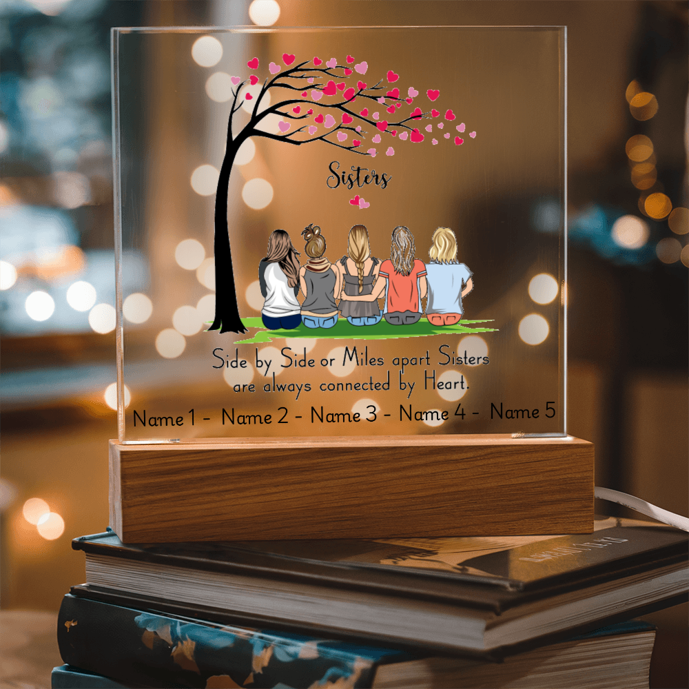 Sisters Acrylic Plaque – Side by Side or Miles Apart, Sisters Connected by Heart – Personalized Sister Gift, Best Friend Sister Decor