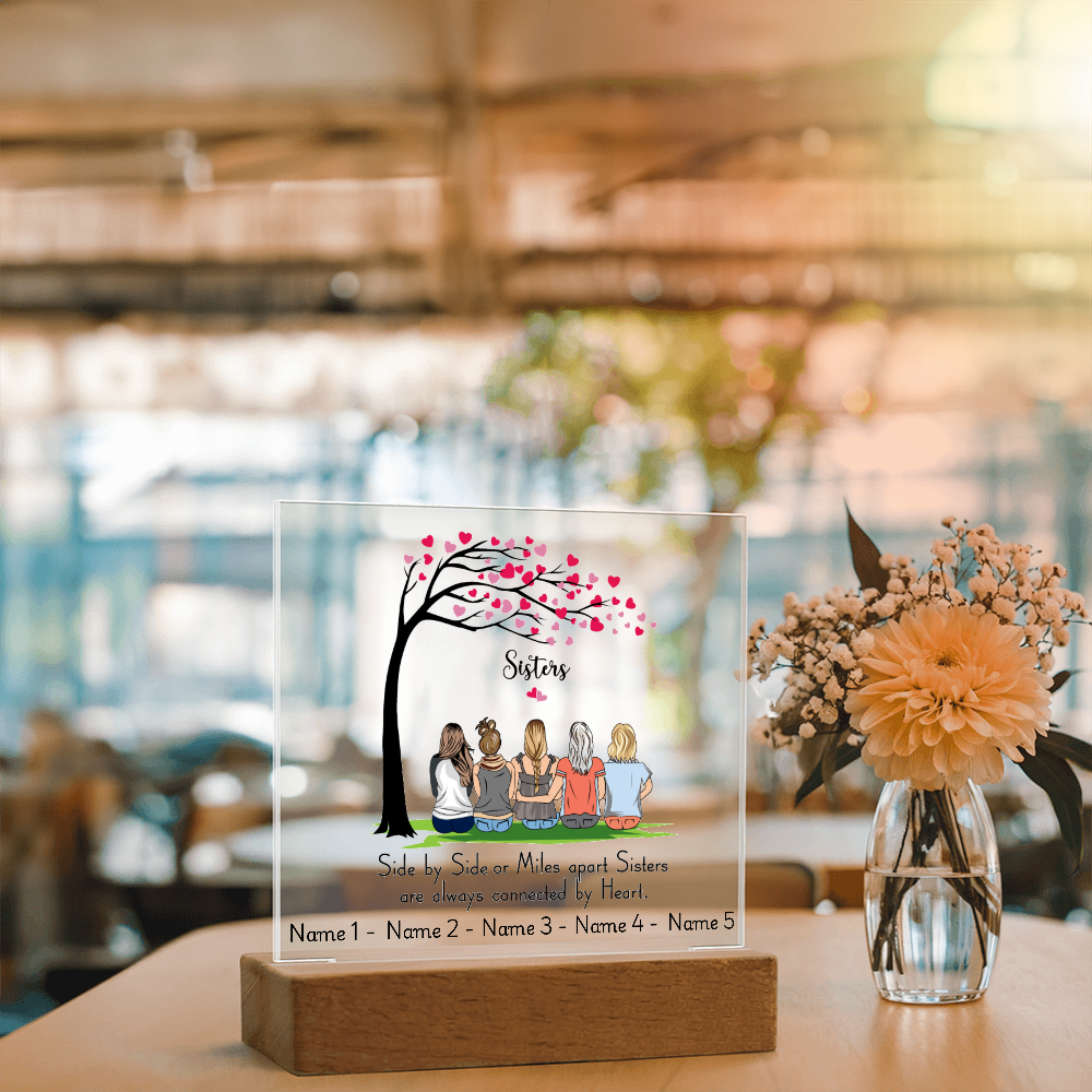 Sisters Acrylic Plaque – Side by Side or Miles Apart, Sisters Connected by Heart – Personalized Sister Gift, Best Friend Sister Decor