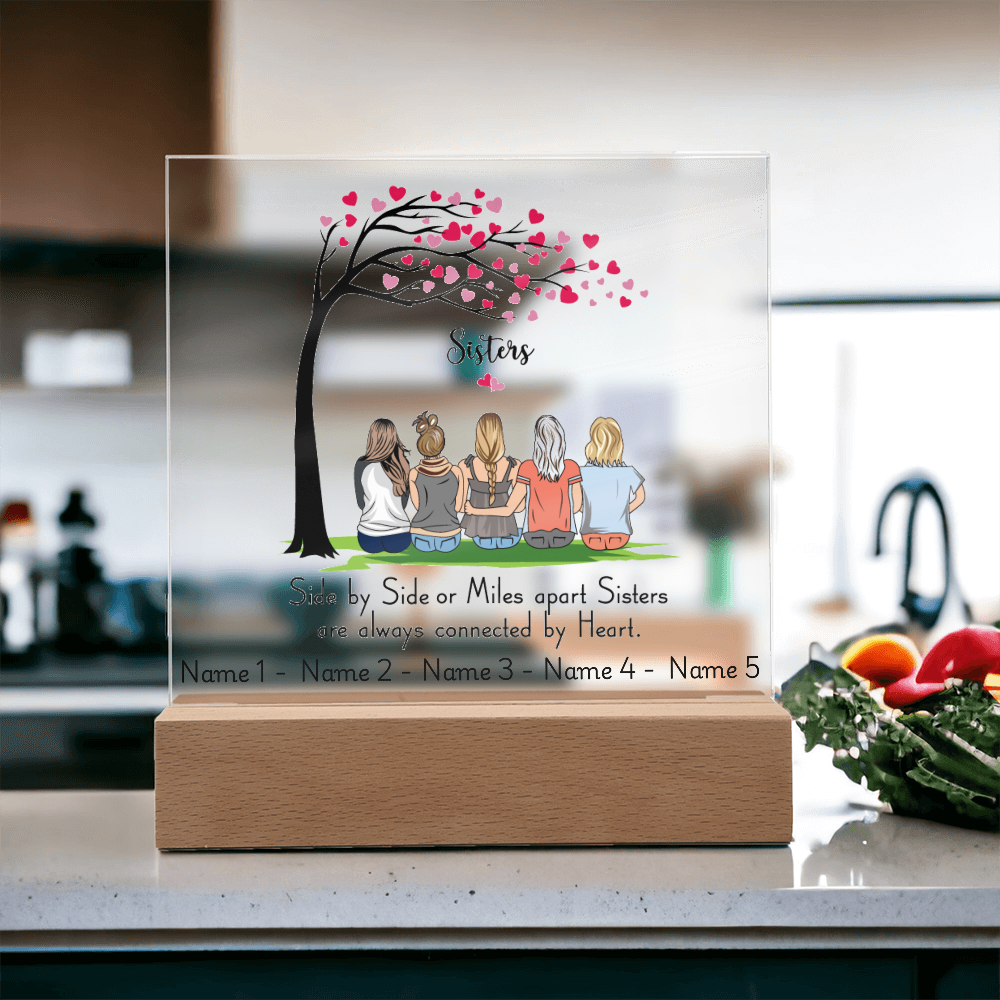 Sisters Acrylic Plaque – Side by Side or Miles Apart, Sisters Connected by Heart – Personalized Sister Gift, Best Friend Sister Decor