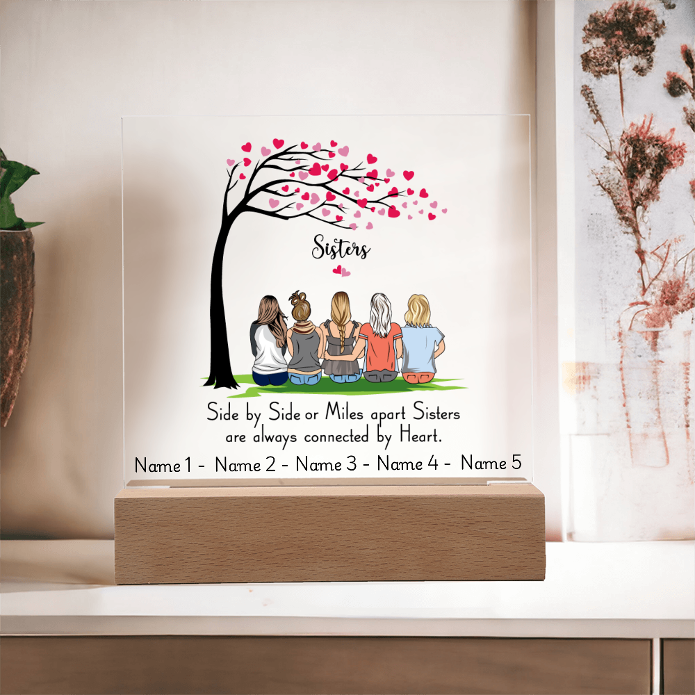 Sisters Acrylic Plaque – Side by Side or Miles Apart, Sisters Connected by Heart – Personalized Sister Gift, Best Friend Sister Decor