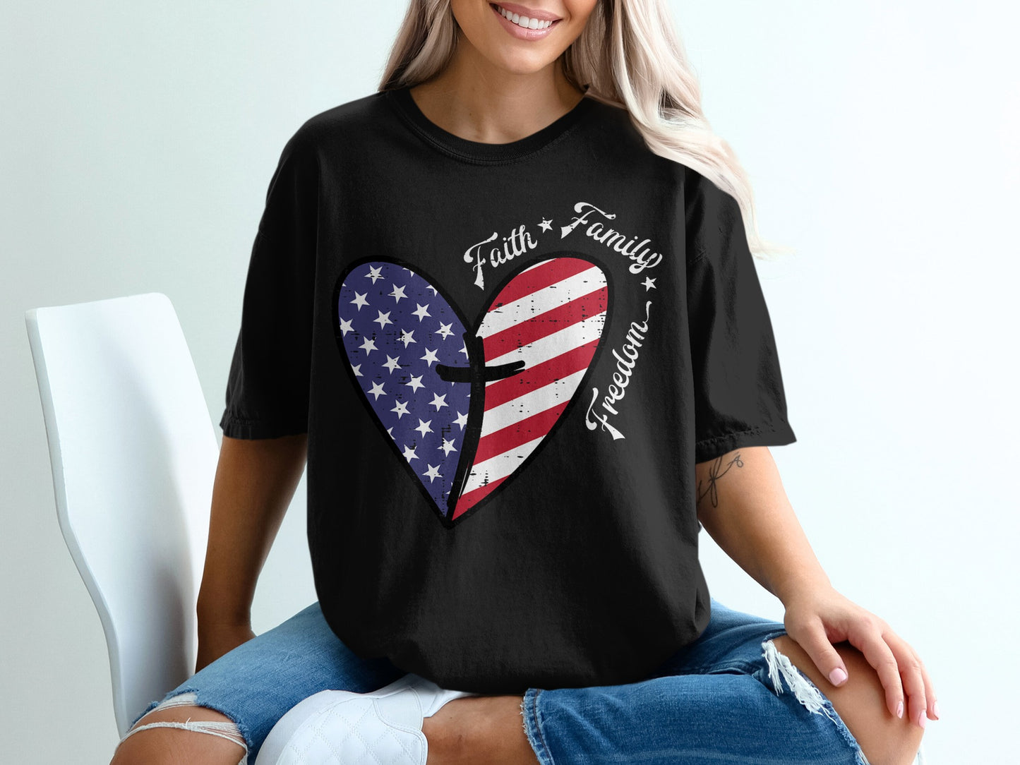 Faith Family Freedom Heart American Flag Shirt product type