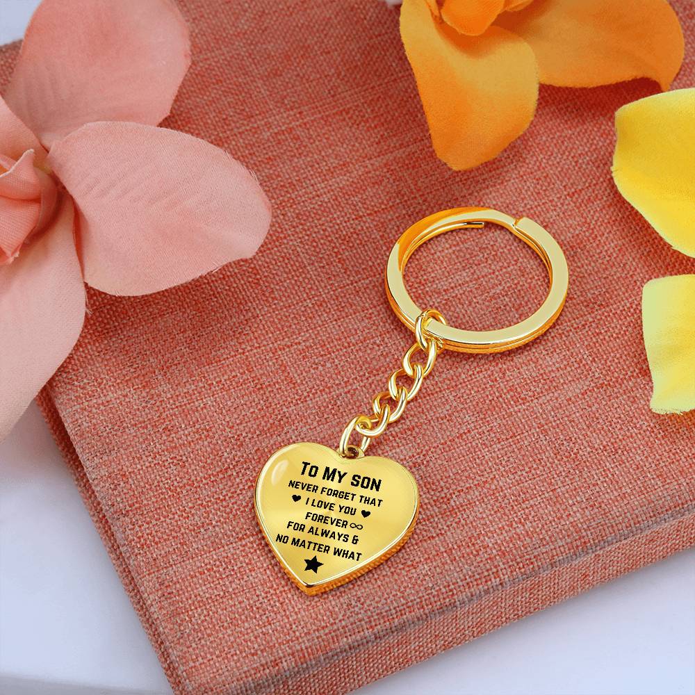 To My Son Never Forget That I Love You Graphic Heart Keychain, Gift for Son from Mom Dad