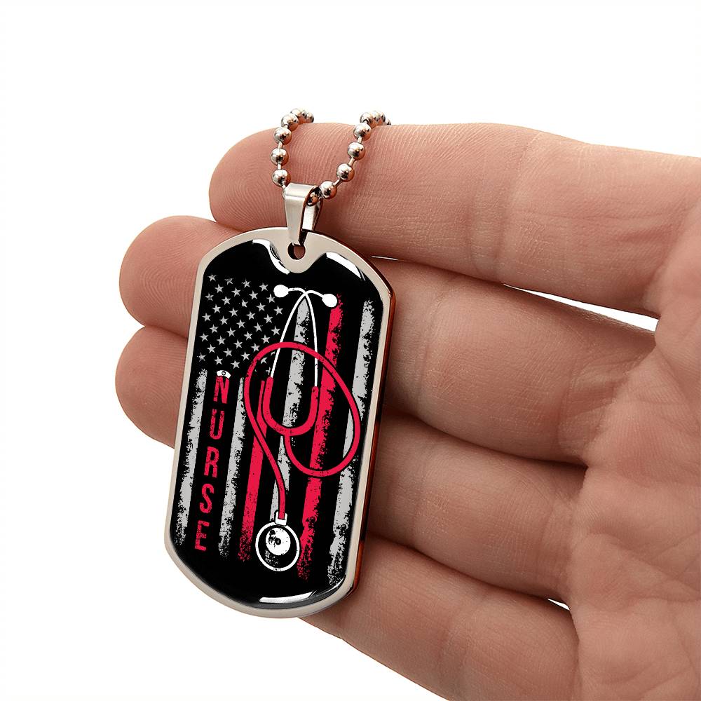 American Nurse American Flag Dog Tag