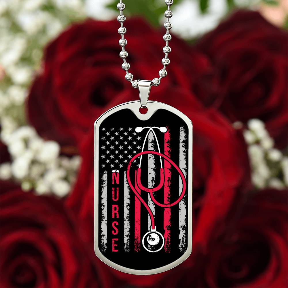 American Nurse American Flag Dog Tag