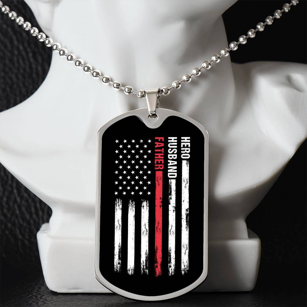 Hero Husband Father American Flag Dog Tag, Gift For Dad, Father's Day Gift